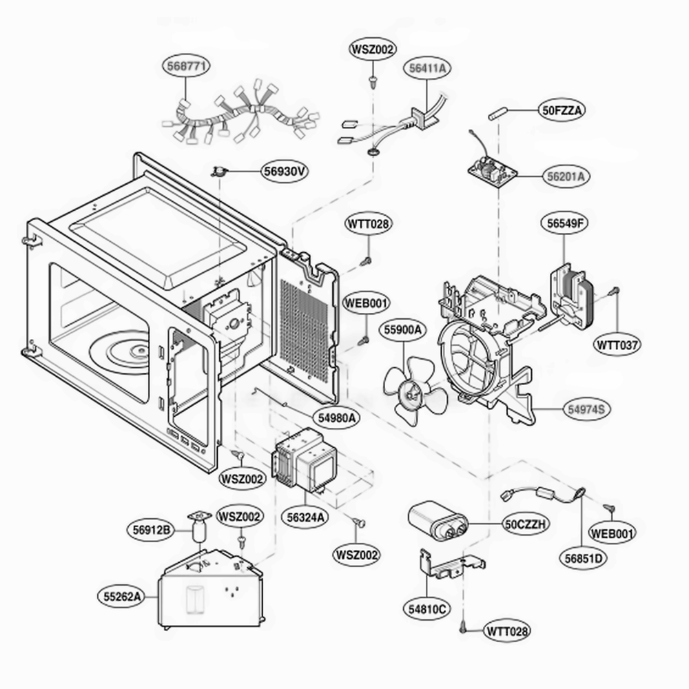 Interior Parts 2 Diagram and Parts List for MA1020B CBKEGSE LG Wall Oven