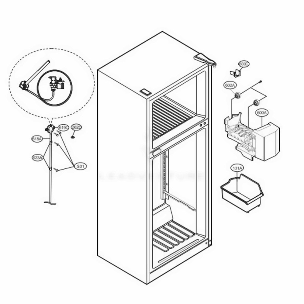 Ice Maker Parts Diagram and Parts List for LTCS24223B AWBCNA7 LG Refrigerator
