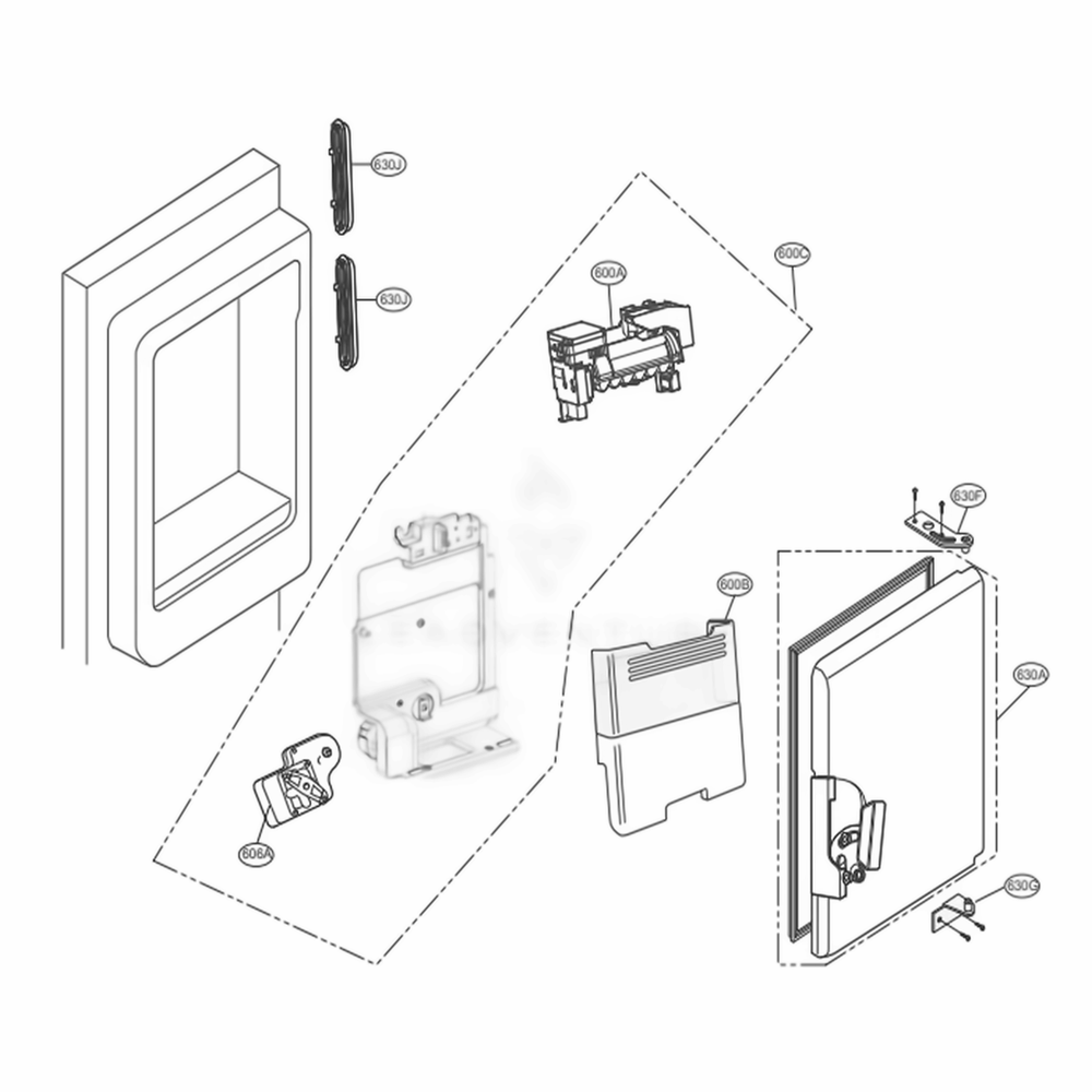 Icemaker And Ice Bin Parts Diagram and Parts List for LRFXS2503D ASBCNA0 LG Refrigerator