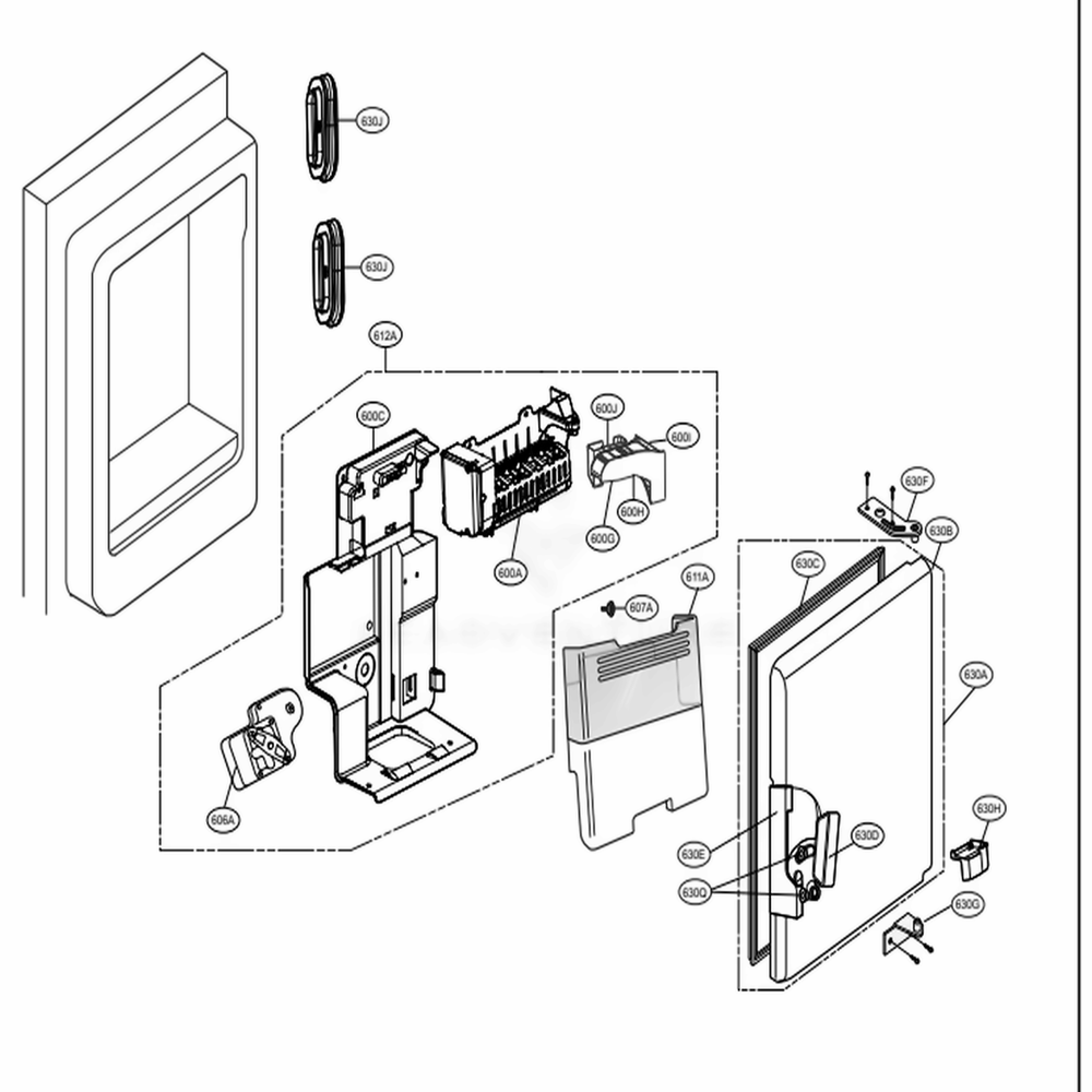 Ice Maker And Ice Bin Parts Diagram and Parts List for 74025 ANSCSE2 LG Refrigerator