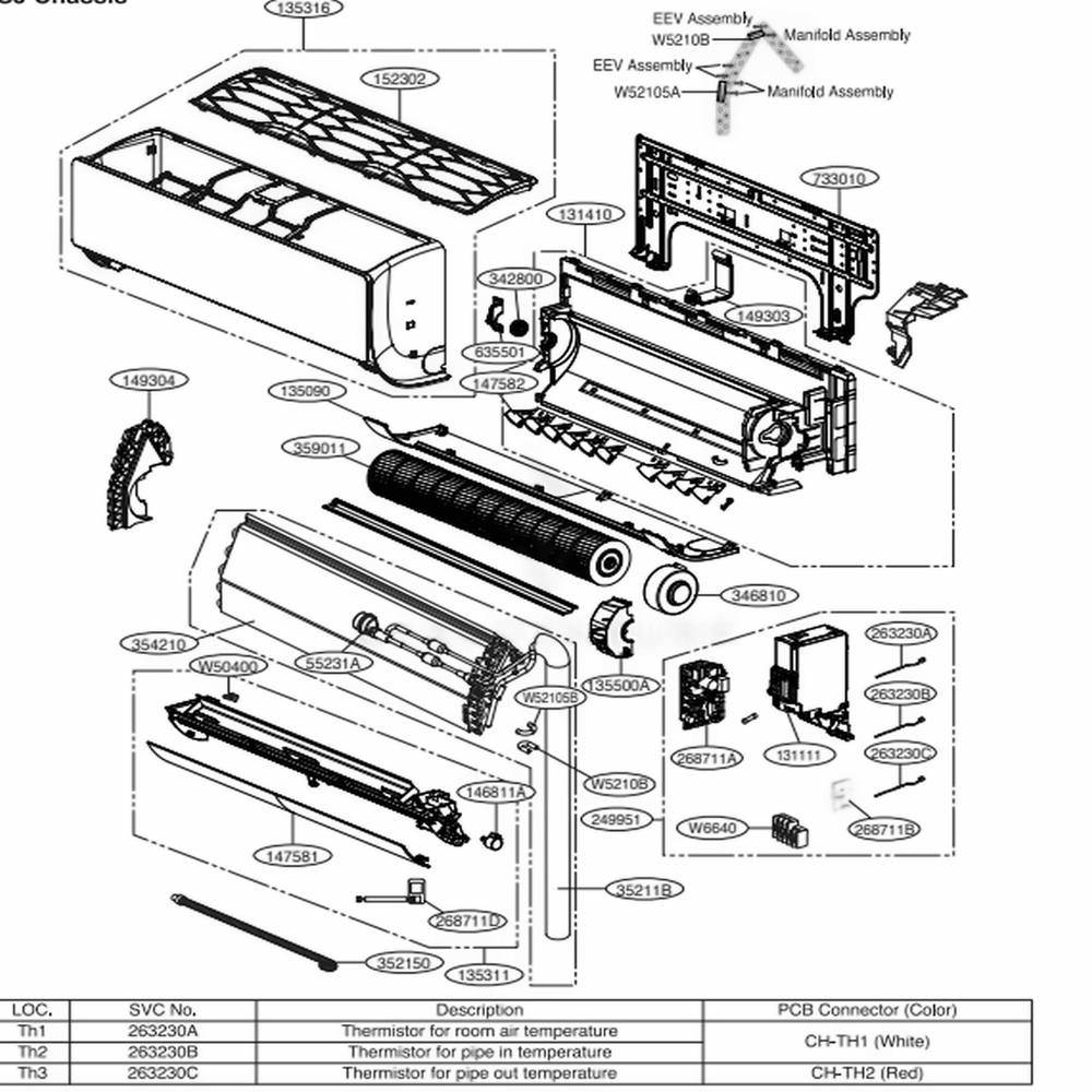 Main Diagram and Parts List for ARNU073SJR4 ANCBLUS LG Air Conditioner