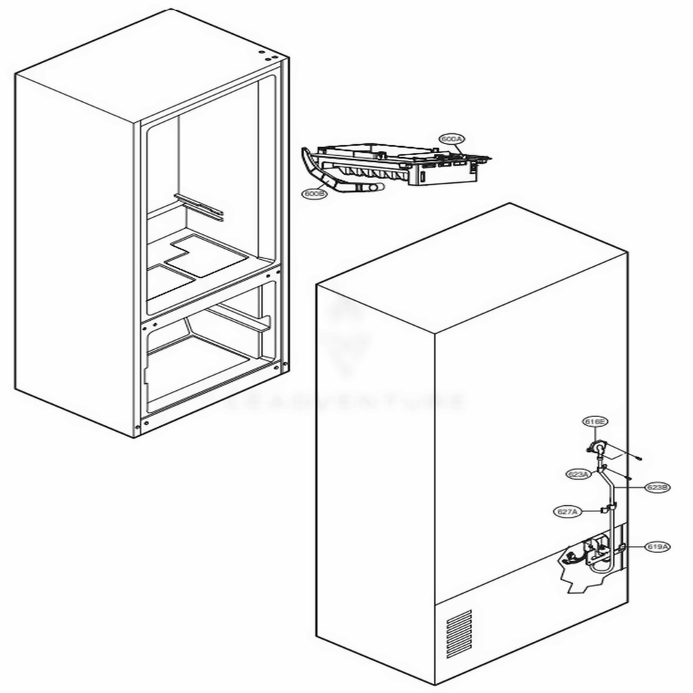 Water And Ice Maker Parts Diagram and Parts List for LFC28768SB AWBCNA3 LG Refrigerator