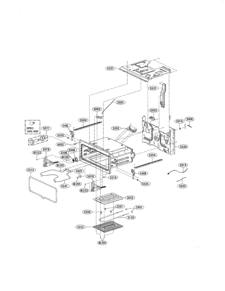 Upper Cavity Diagram and Parts List for LDE5415ST  LG Range