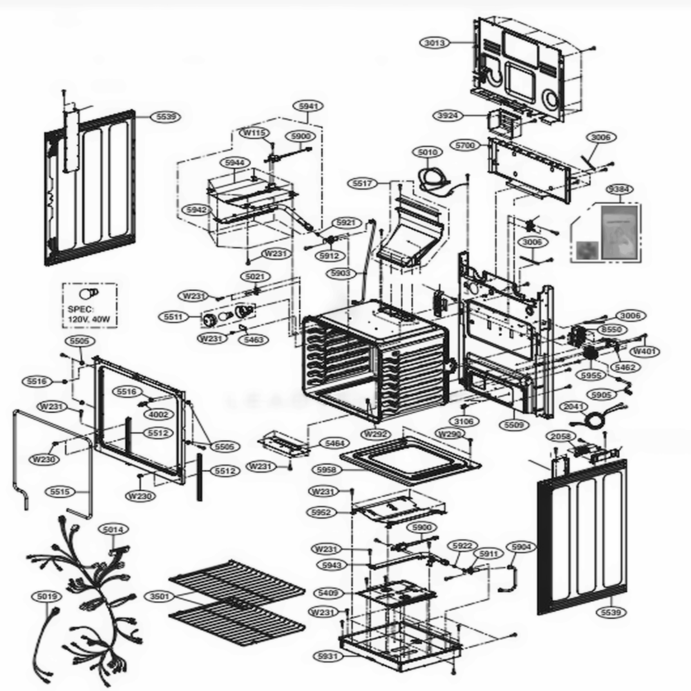 Cavity Parts Diagram and Parts List for LRG3061ST FS1ELGA LG Wall Oven