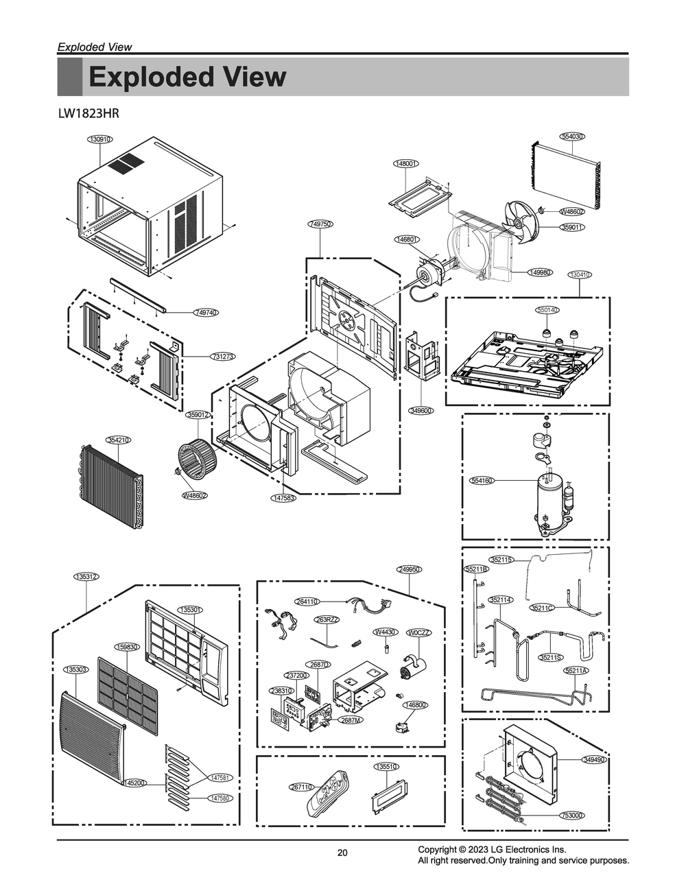 Diagram 1 Diagram and Parts List for W3NX18NNGF0 AT3ALO4 LG Air Conditioner