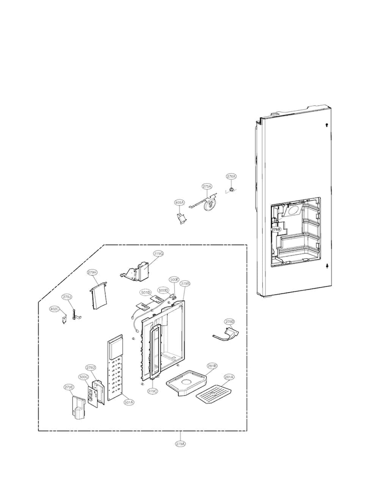 Dispenser Parts Diagram and Parts List for LMX25981SB 02 LG Refrigerator