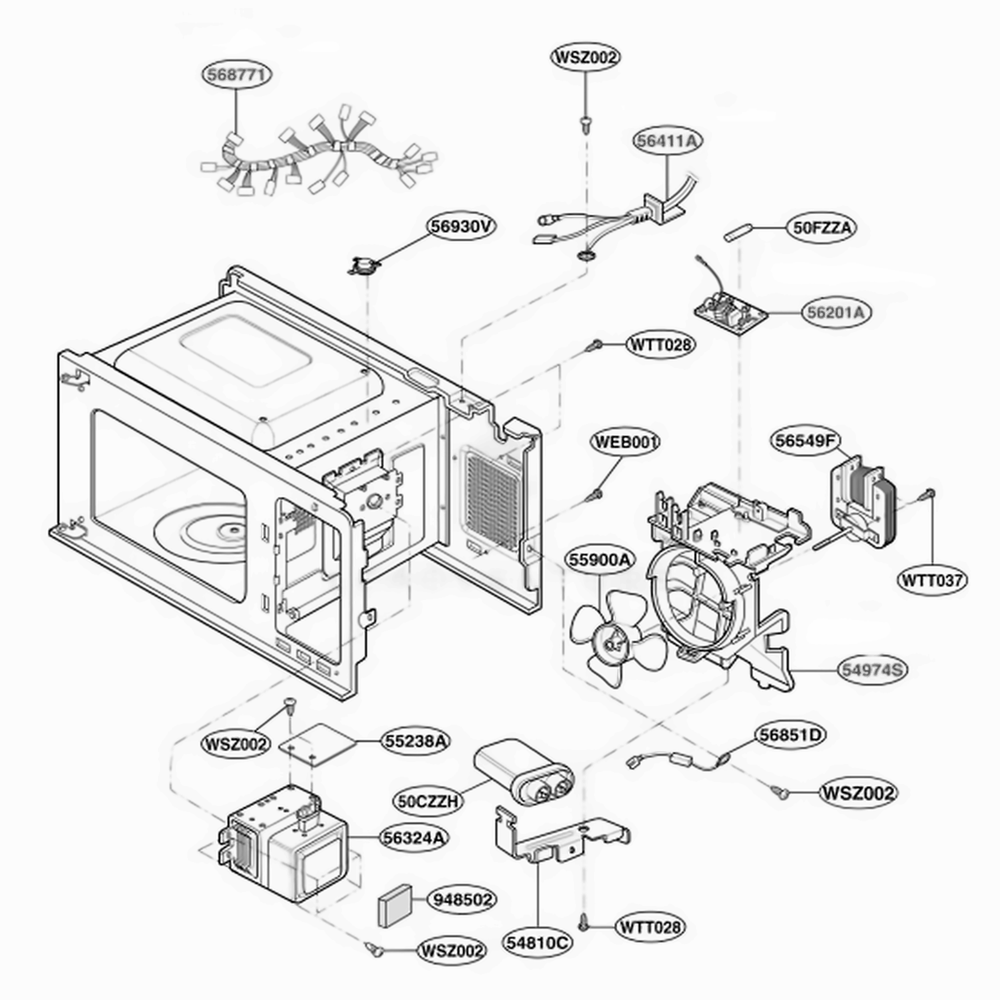 Interior Parts 2 Diagram and Parts List for MA7005ST CS1EGSE LG Wall Oven