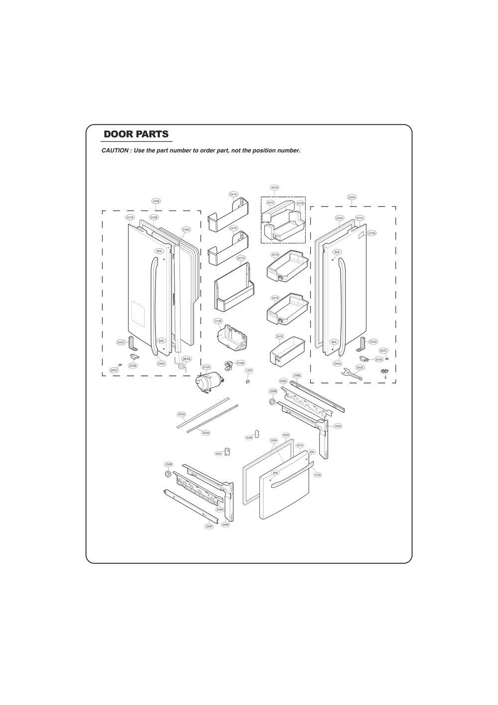 Door Parts Diagram and Parts List for GC-L258VQXP ASWCSE3 LG Refrigerator