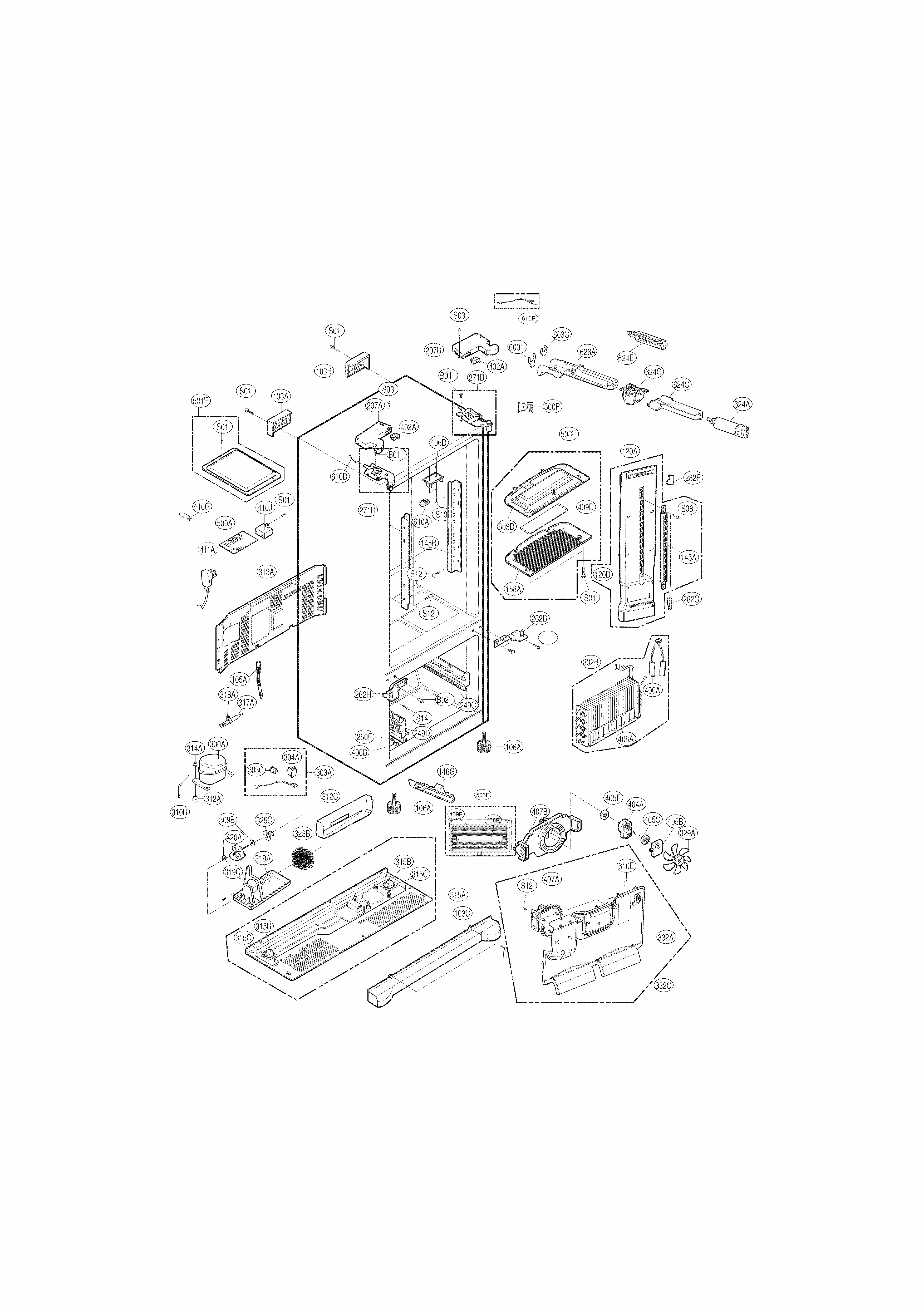 Case Parts Diagram and Parts List for 79570323312  Kenmore Refrigerator