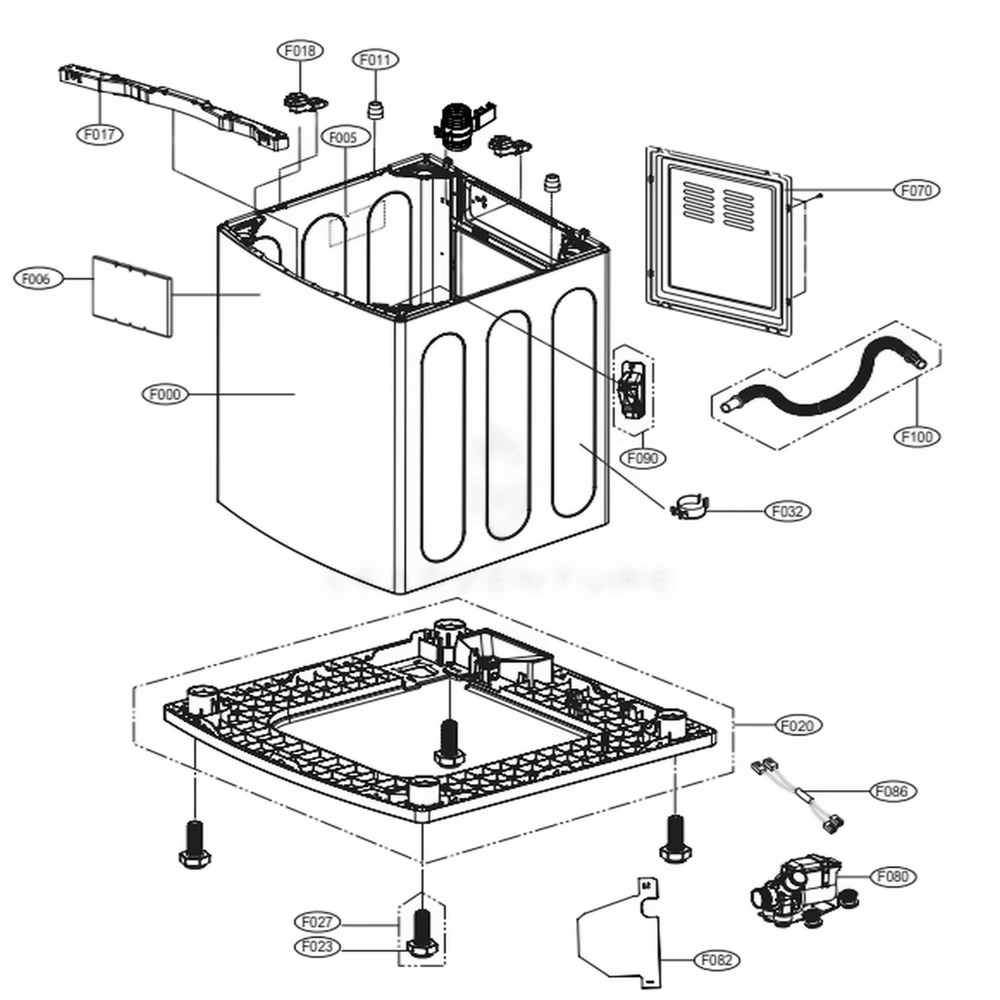Case Assembly Diagram and Parts List for WT7600HWA ABWETUS LG Washer