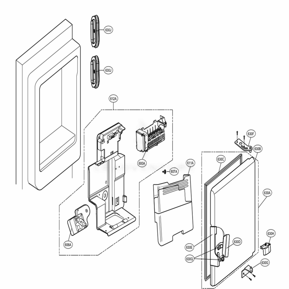 Ice Maker And Ice Bin Parts Diagram and Parts List for LFXC24726S ASTCNA0 LG Refrigerator