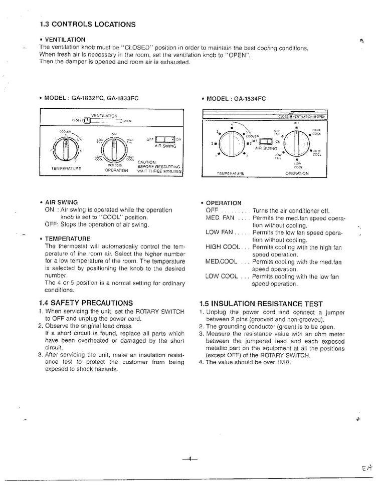 Controls/precautions/resistance Test Diagram and Parts List for 58280  LG Air Conditioner