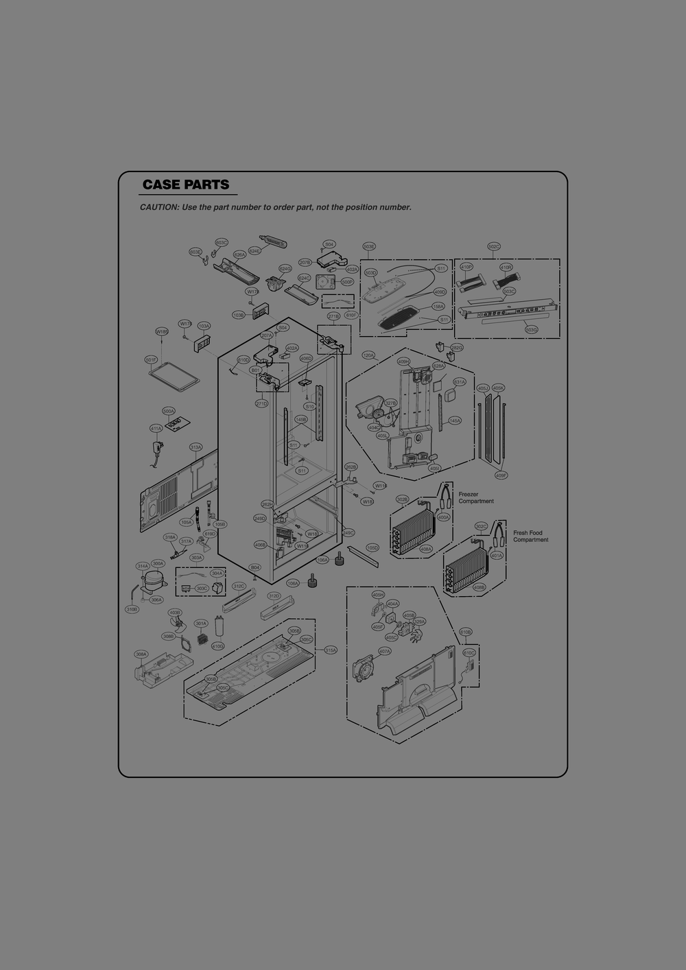 Case Parts Diagram and Parts List for GR-J318LQTM AWBCSE1 LG Refrigerator