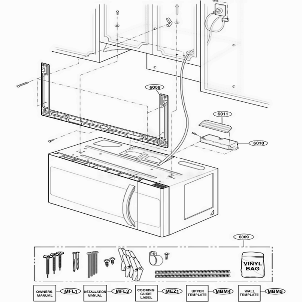 Installation Parts Diagram and Parts List for 85032 CW1ESEA LG Wall Oven