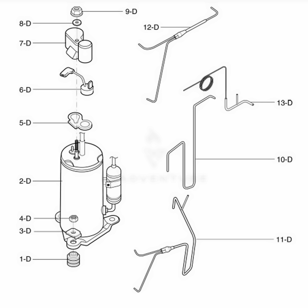 Compressor Parts Diagram and Parts List for 75063 AWYASRU LG Air Conditioner