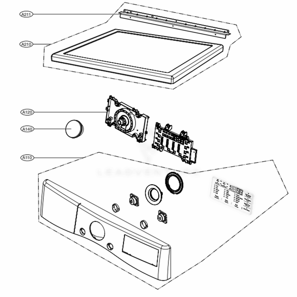 Control Panel And Plate Assembly Diagram and Parts List for 81383 ASTESEU LG Dryer