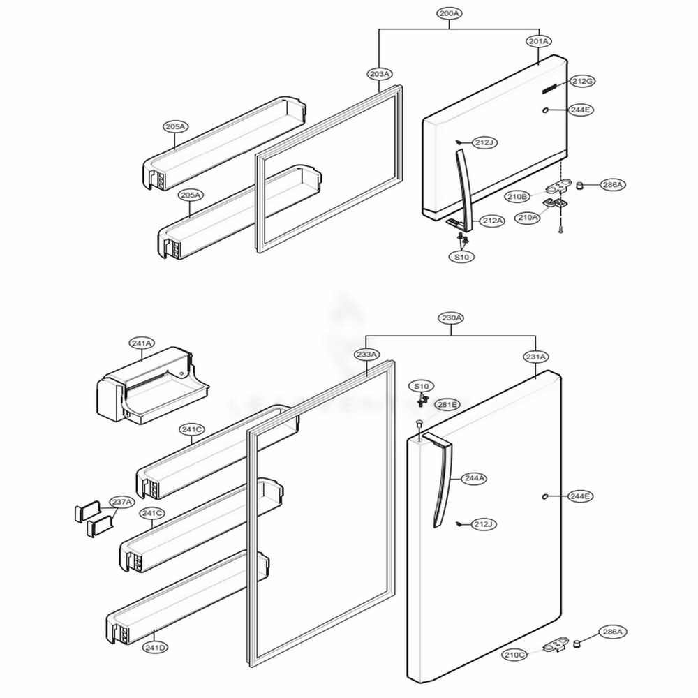 Door Parts Diagram and Parts List for 79432 ASWCSE3 LG Refrigerator