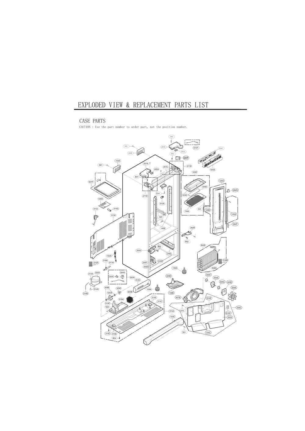 Case Parts Diagram and Parts List for GC-B258USNZ ASTCNA8 LG Refrigerator