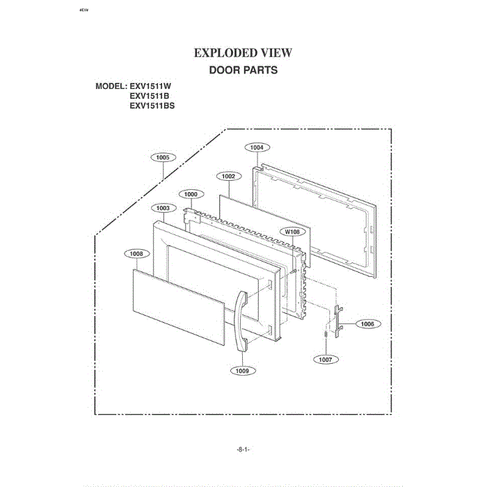Section 1 Diagram and Parts List for EXV1511B AB1EGSE LG Microwave Oven Combo