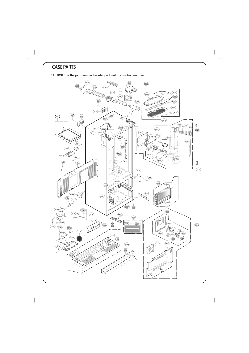 Case Parts Diagram and Parts List for GC-L288GQXM ABICSE0 LG Refrigerator