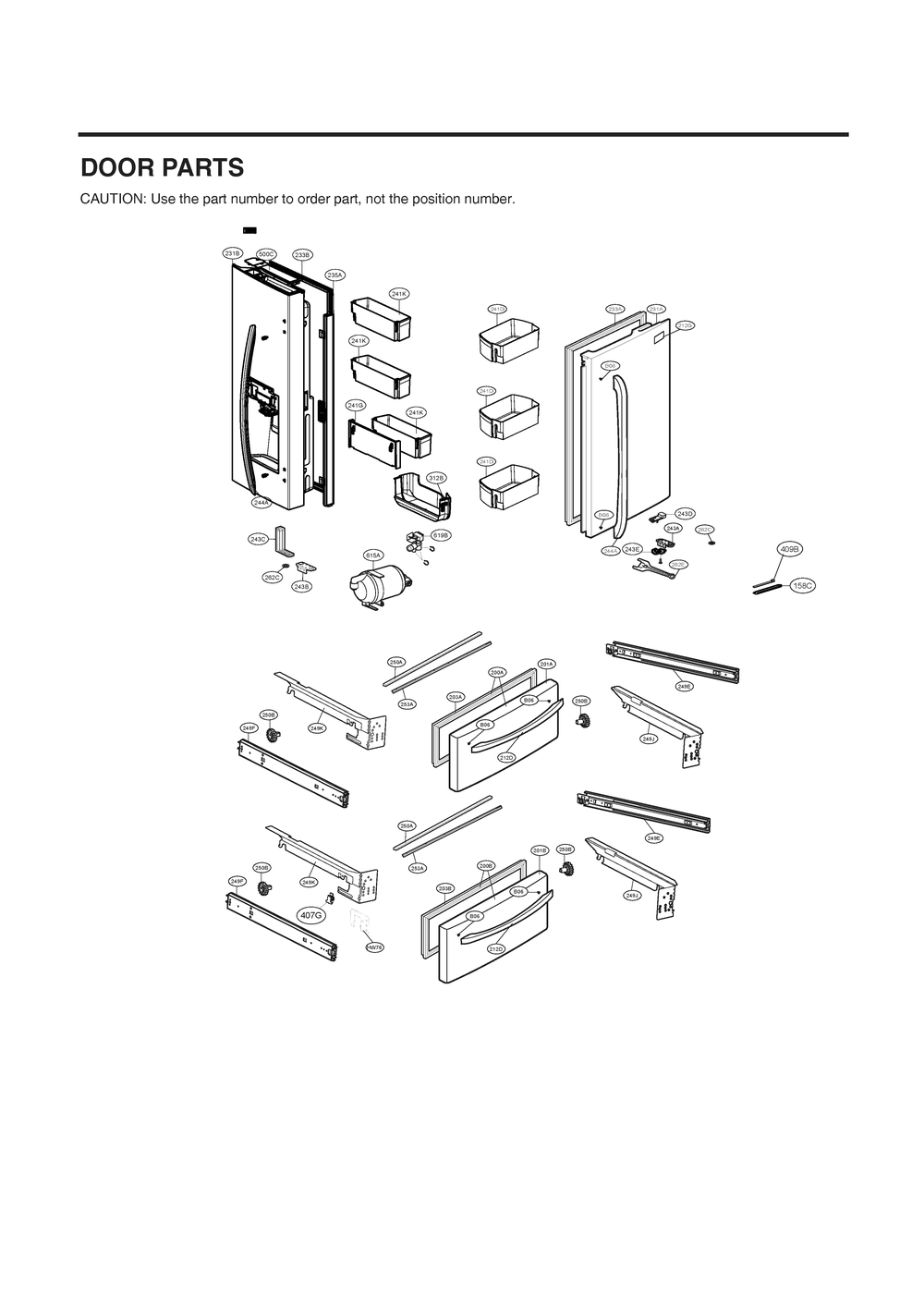 Door Parts Diagram and Parts List for GR-L28ANKJM ASBCSE0 LG Refrigerator
