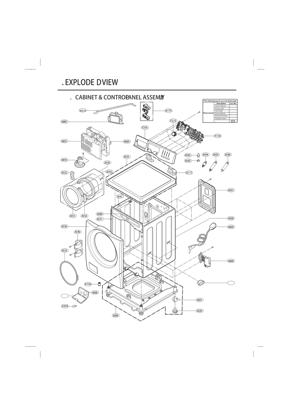 Cabinet Control Panel Assembly Diagram and Parts List for F12A4FNP7 ASTEPEU LG Washer