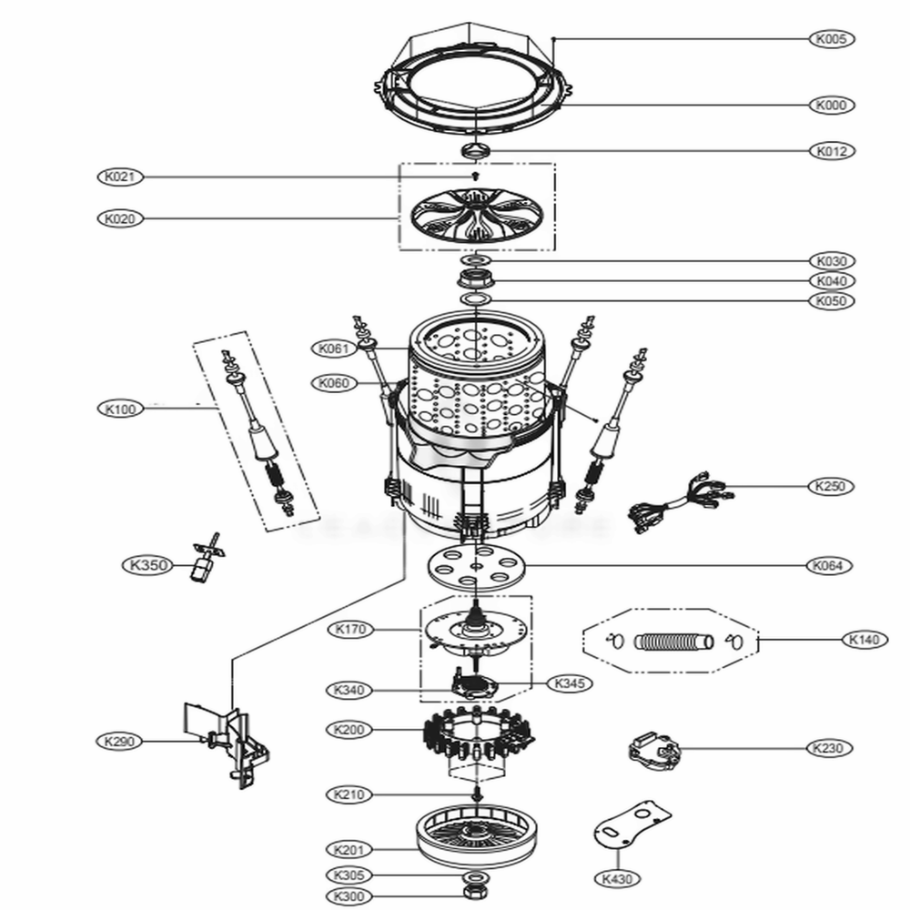 Tub Assembly Diagram and Parts List for WT4870CW ABWEEUS LG Washer