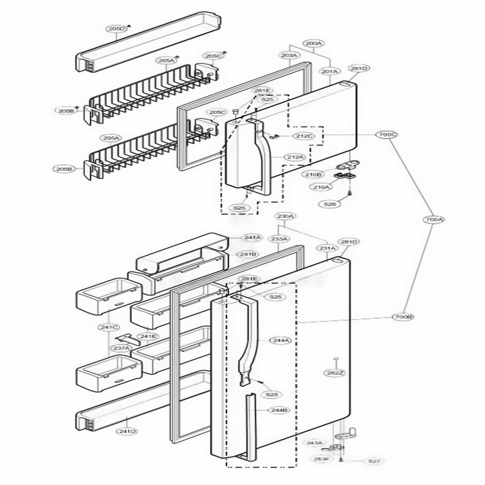 Door Parts Diagram and Parts List for 73966 ATICSEA LG Refrigerator