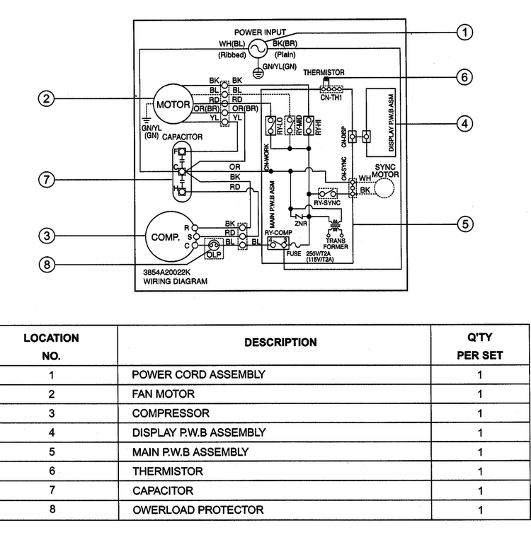 Wiring Diagram Diagram and Parts List for M5404R  LG Air Conditioner