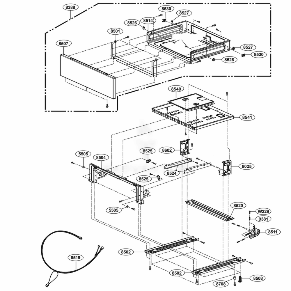 Drawer Parts Diagram and Parts List for LRG3091ST FS2ELGA LG Range