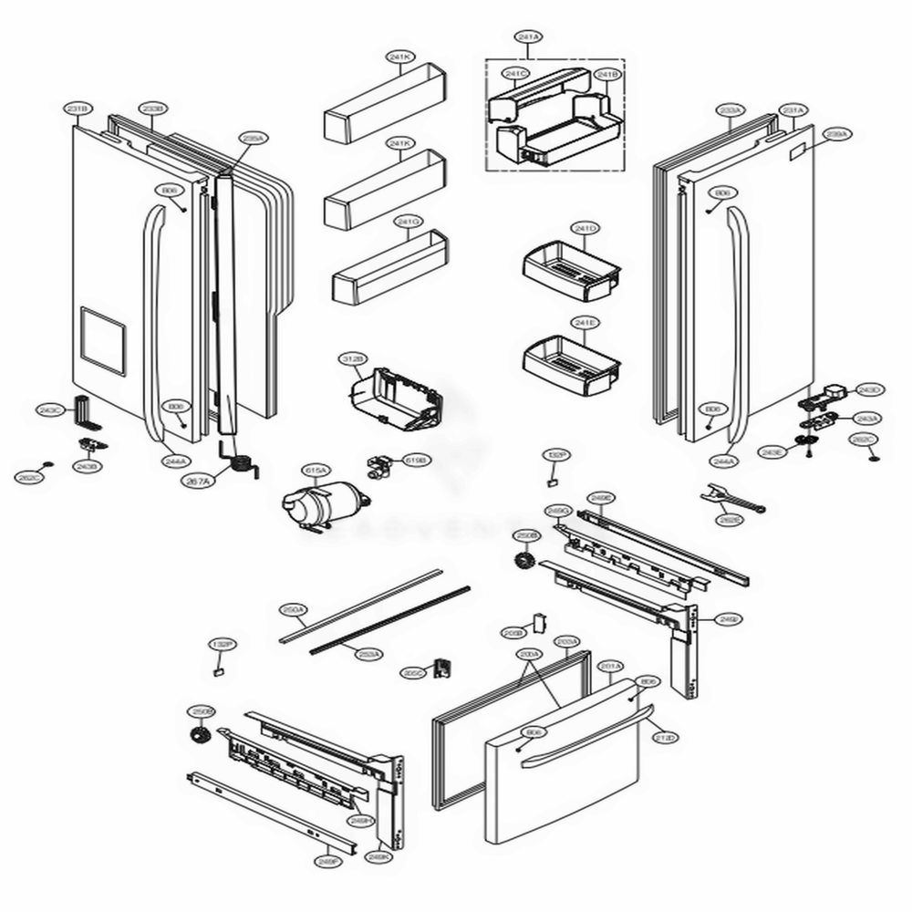 Door Parts Diagram and Parts List for LFX25974ST ASTCNA4 LG Refrigerator