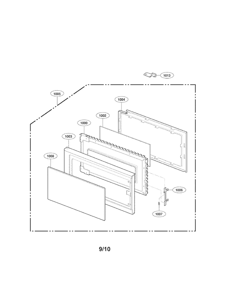 Door Parts Diagram and Parts List for LMV1314SV01  LG Microwave