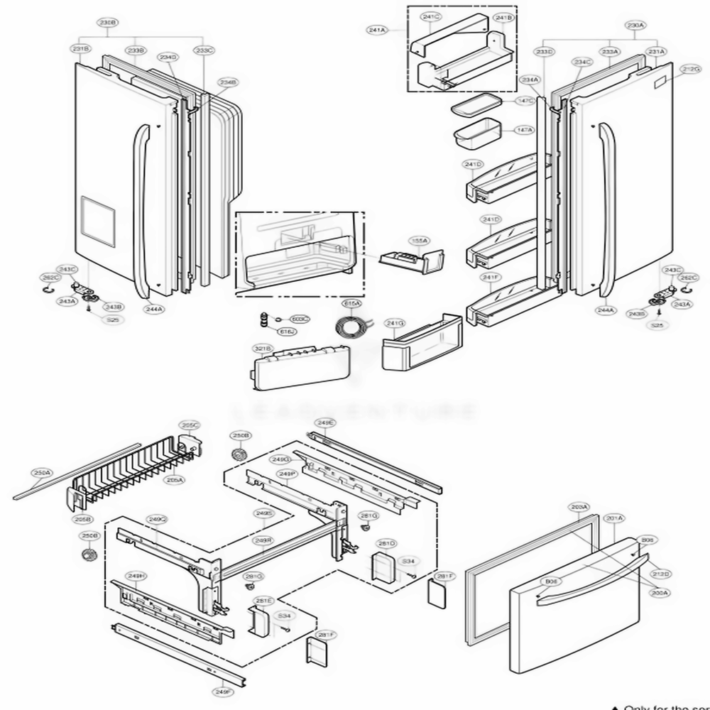 Door Parts Diagram and Parts List for 78739 AWB1SER LG Refrigerator