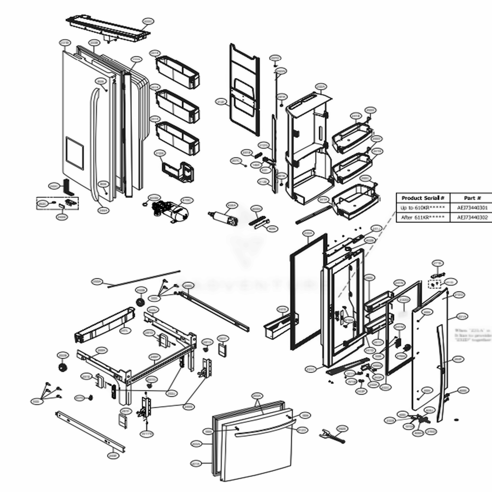 Door Parts Diagram and Parts List for 74033 ASTCSE2 LG Refrigerator