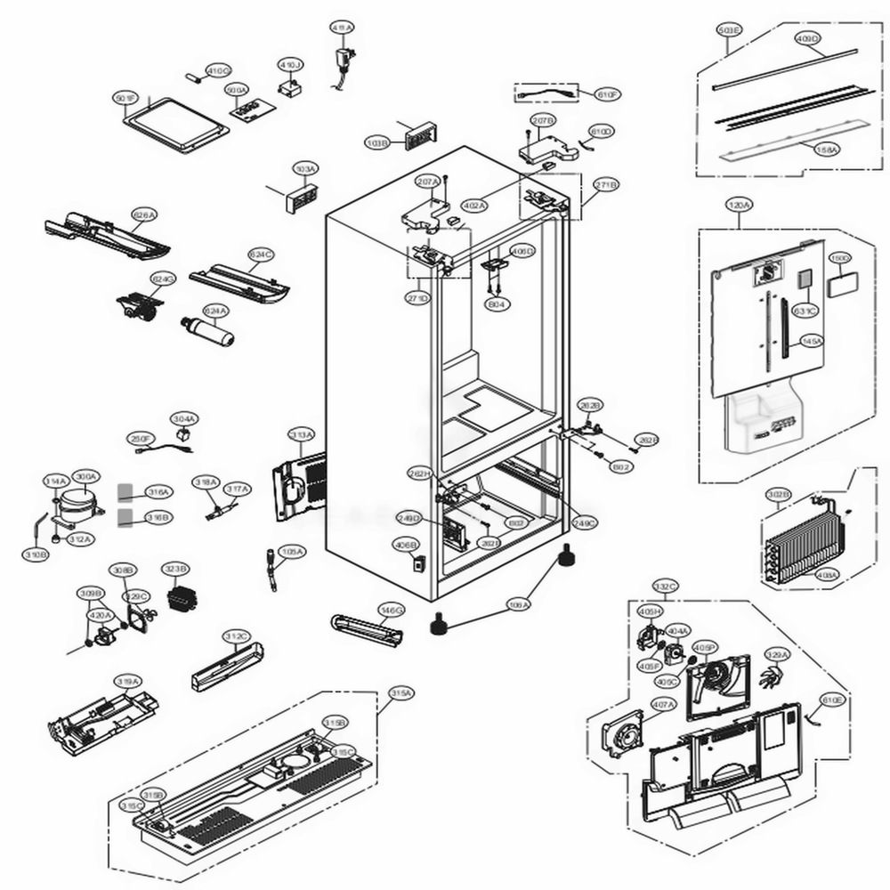 Case Parts Diagram and Parts List for LFXS28566S ASTCNA0 LG Refrigerator