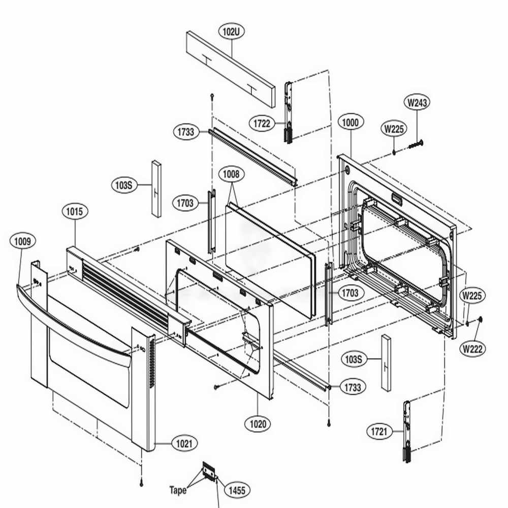 Upper Door Parts Diagram and Parts List for 96047 FBDLSEA LG Range