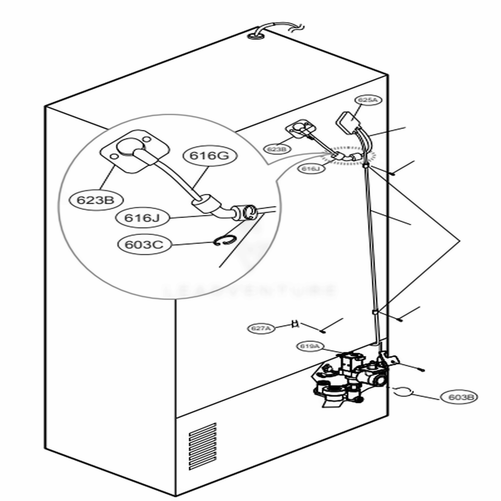 Valve And Water Tube Parts Diagram and Parts List for 73165 ANSCSE0 LG Refrigerator