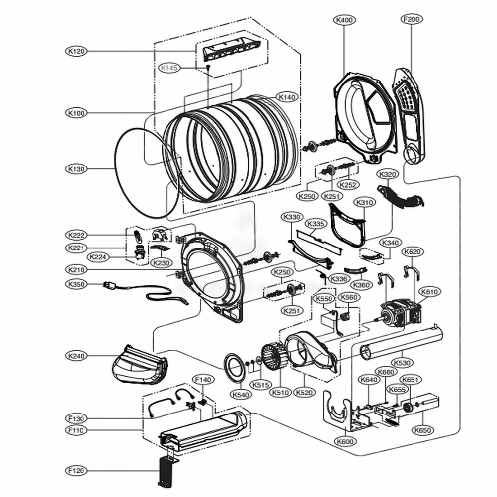 Drum And Motor Assembly: Electric Type Diagram and Parts List for 81282 ABWESEU LG Dryer