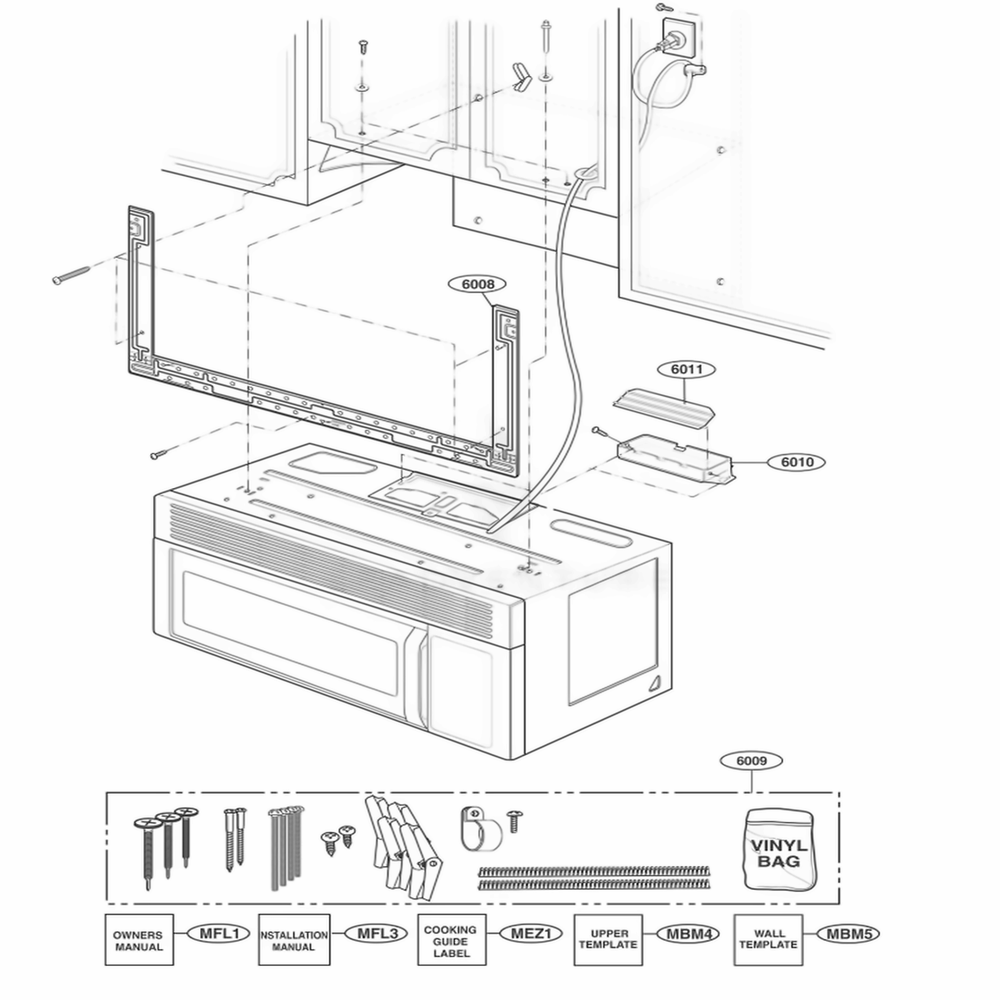 Installation Parts Diagram and Parts List for 80022 CW1ESEA LG Range