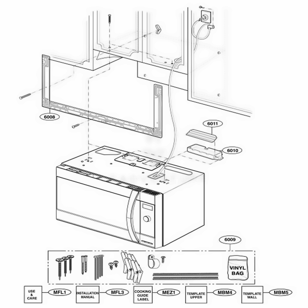 Installation Parts Diagram and Parts List for 86003 ASBESEA LG Range