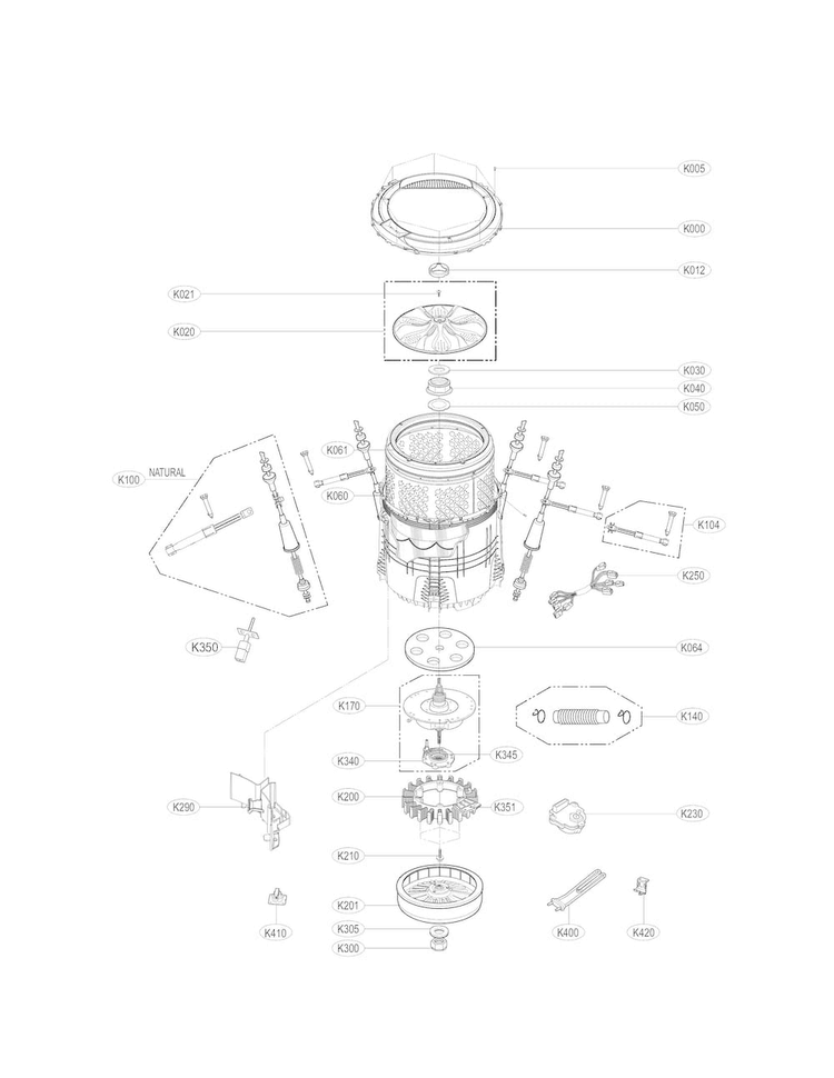 Tub Assembly Part Diagram and Parts List for WT5680HWA  LG Washer