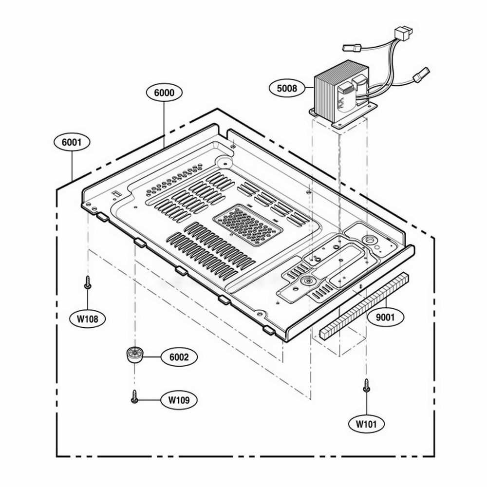 Base Plate Parts Diagram and Parts List for 62252 KWHESEA LG Wall Oven