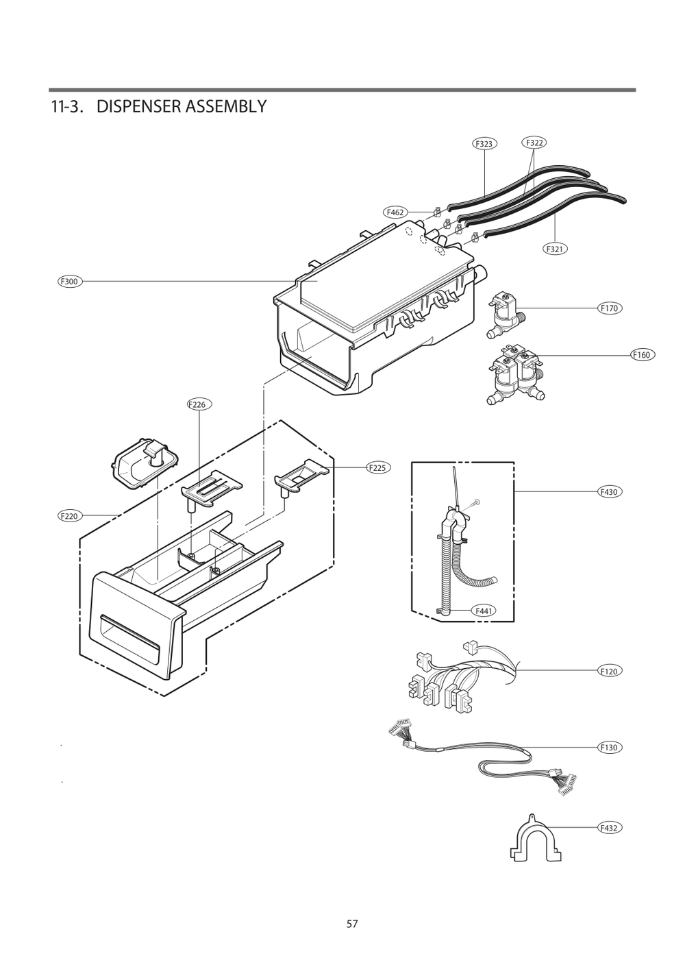 Dispenser Assembly Diagram and Parts List for FH3H2CDNV1 ABWEVEU LG Washer