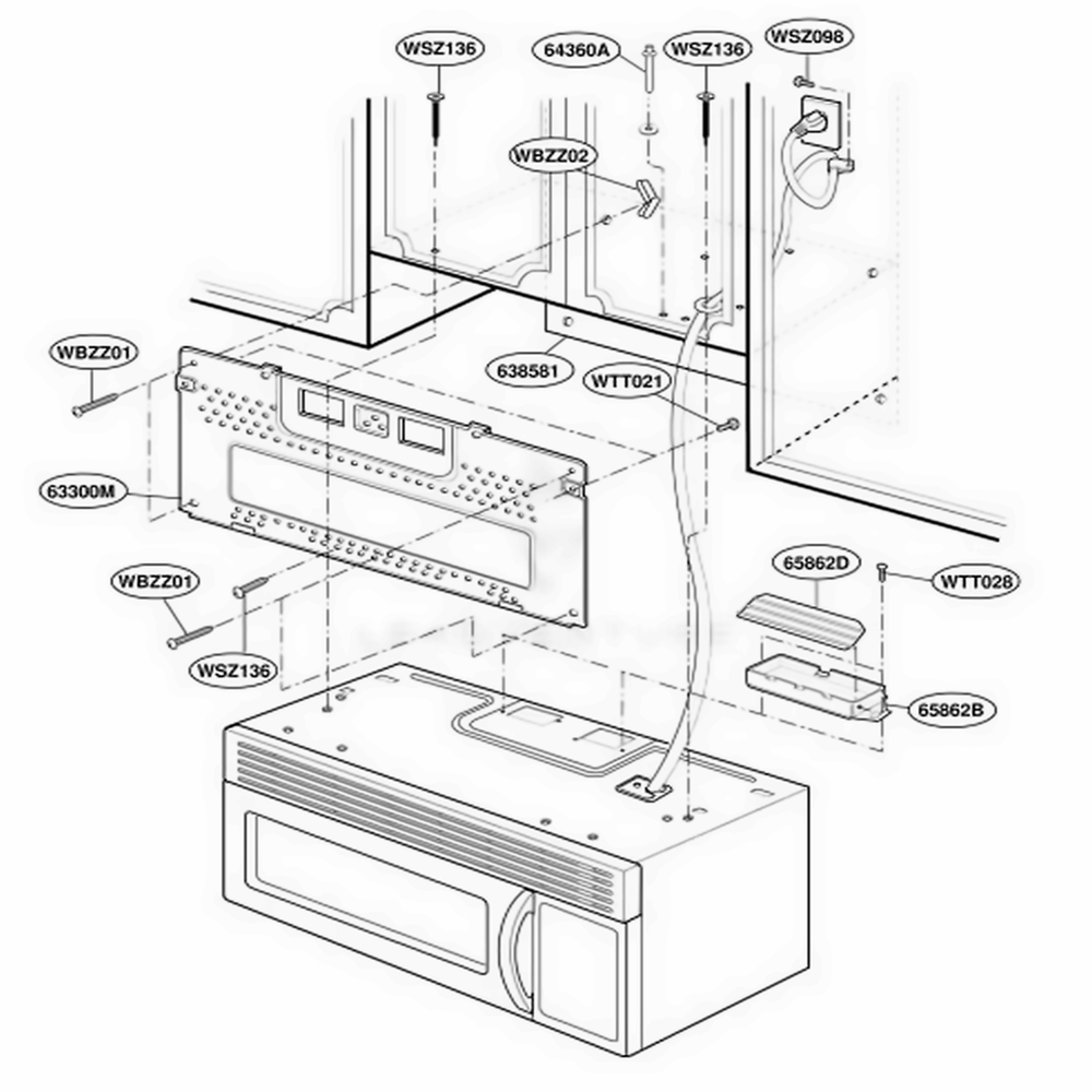 Installation Parts Diagram and Parts List for KHMC107EWH MWEKAD LG Wall Oven