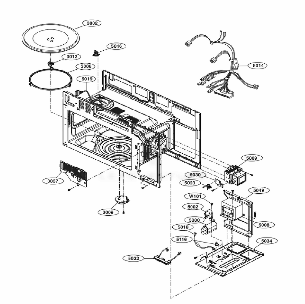 Interior Parts 1 Diagram and Parts List for LMHM2237BD CB1ELGA LG Microwave