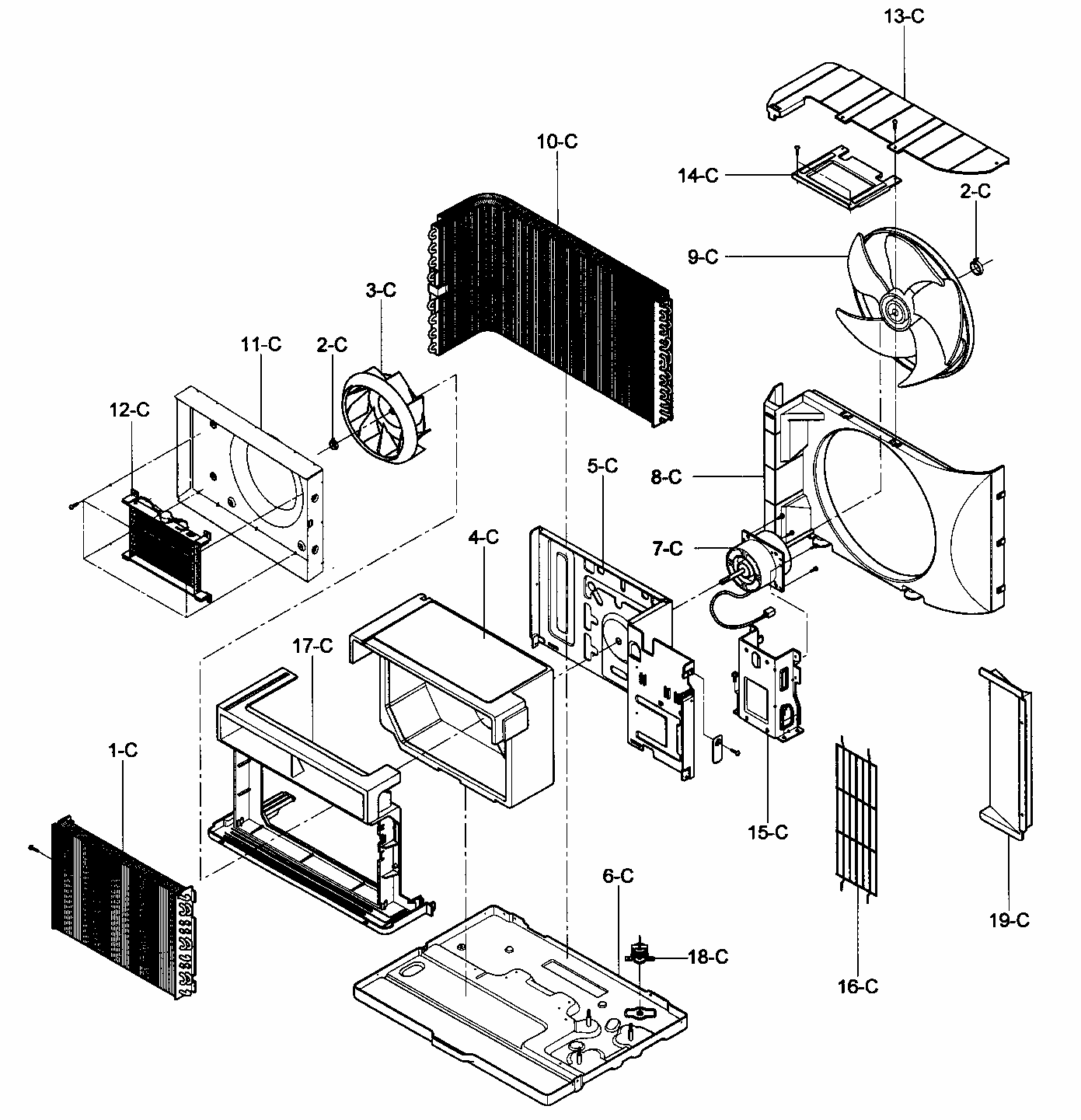 Air Handling/cycle Parts Diagram and Parts List for 58075119700  Kenmore Air Conditioner