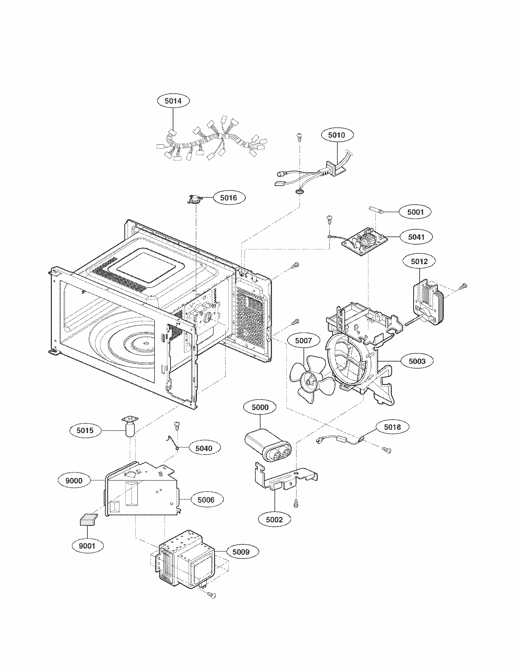 Interior Parts Diagram and Parts List for 72166993011  Kenmore Microwave