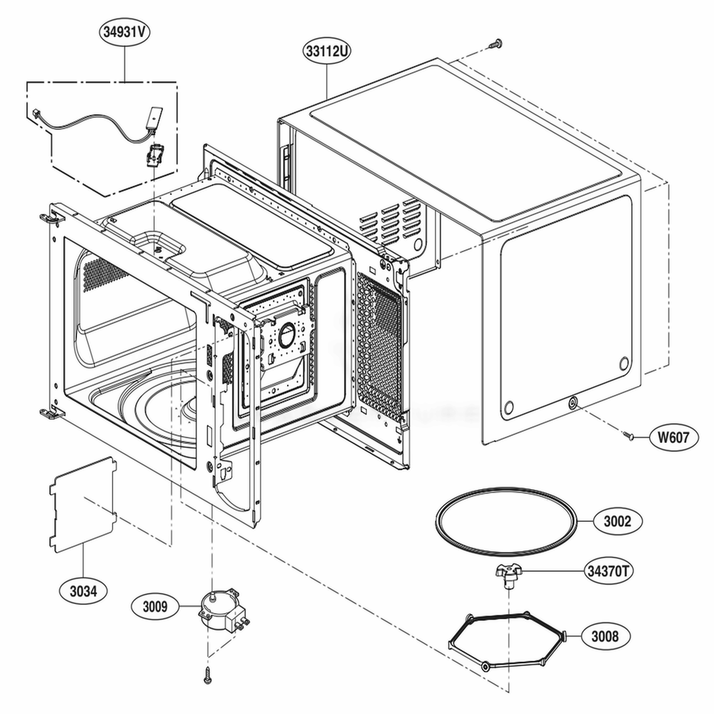 Oven Cavity Parts Diagram and Parts List for MS1596CIR CSSELEC LG Range