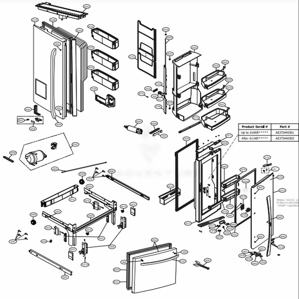 Door Parts Diagram and Parts List for 74033 ASTCSE1 LG Refrigerator
