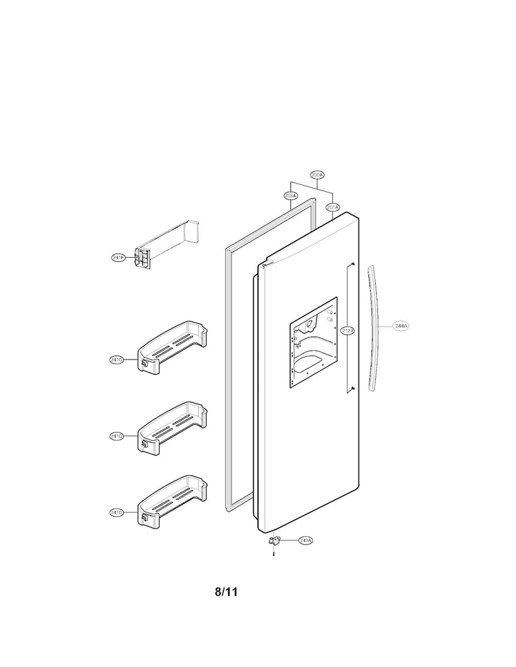Freezer Door Parts Diagram and Parts List for LSC27921SB05  LG Refrigerator